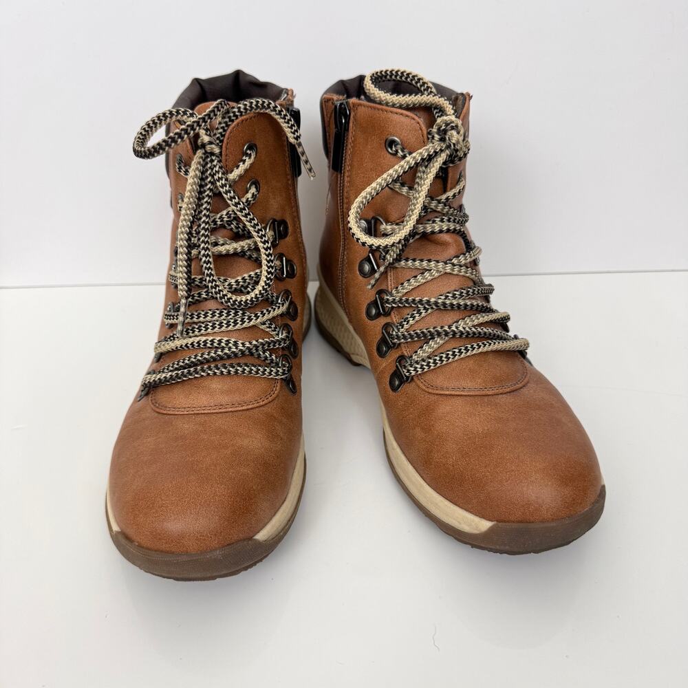 Maurices Womens Riley Adventure Ankle Boot Size 7.5 Wedge Vegan Hiking Cognac